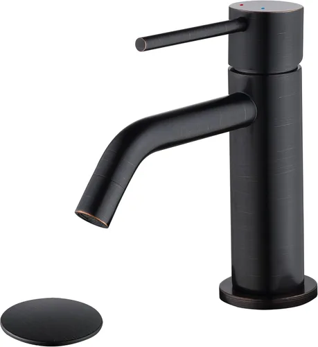 Miniatura 10 de Grifo de fregadero negro con ensamblaje de drenaje y líneas de suministro cUPC, grifos negros mate de acero inoxidable para fregadero de baño, grifo