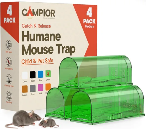 Miniatura 8 de Campior Humane - Trampa para ratones, paquete de 1, trampas para ratones vivos para atrapar y liberar para interiores y exteriores, segura
