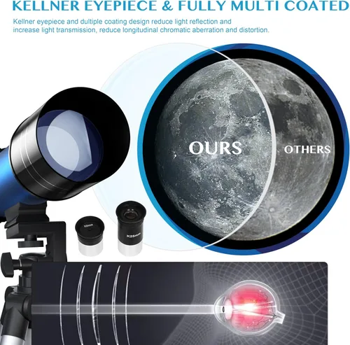 Miniatura 3 de AOMEKIE 40070 Telescopios para principiantes y adultos de Astronomía Telescopios astronómicos de 2.756 in con trípode ajustable K6 y K25 oculares