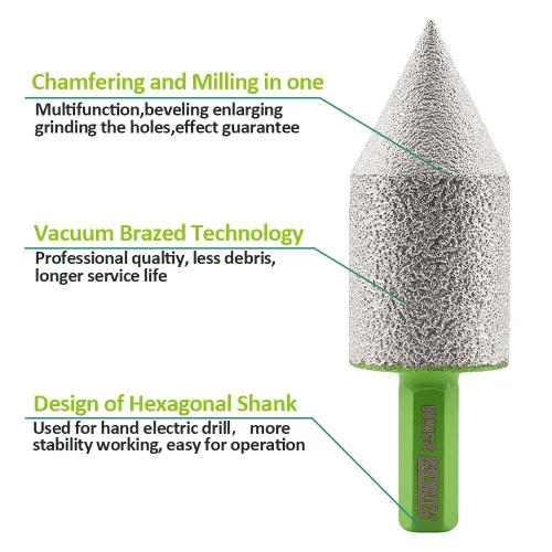 Miniatura 5 de Broca de fresado de biselado de diamante - Broca de cono de azulejos Biselado 4/5" vástago hexagonal 20MM Granito Agujeros de ampliación de mármol