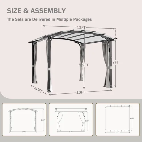 Miniatura 3 de Meetleisure Pérgola para exteriores de 11 x 11 pies con paredes laterales, pérgola superior arqueada para exteriores con marco de acero de metal