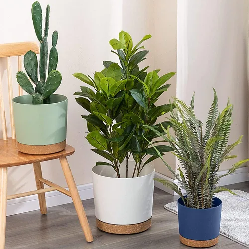 Miniatura 7 de ZMTECH Macetas para plantas, juego de 6 macetas de plástico de riego automático de 6.5 pulgadas con orificio de drenaje y platillo, maceta
