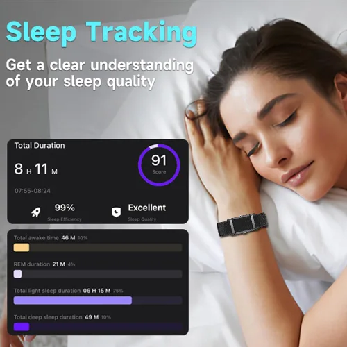 Miniatura 4 de Pulsera inteligente con monitoreo de temperatura corporal, monitor de ritmo cardíaco 24/7, sueño y estrés, más de 170 modos deportivos, IP68