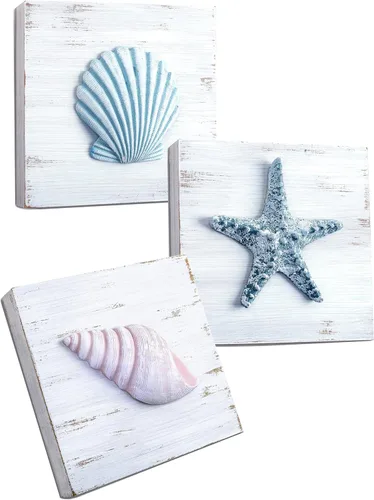 Miniatura 10 de TideAndTales - Decoración de playa de conchas marinas (juego de 4) conchas 3D texturizadas y decoraciones de estrellas de mar para el hogar o casa
