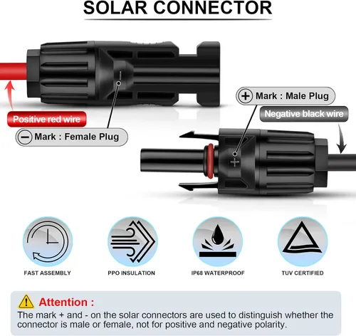 Miniatura 2 de iGreely Cable de calibre 10, cable solar a anillo tórico, kit de adaptador de panel solar, conector de cable para controlador de carga solar de RV