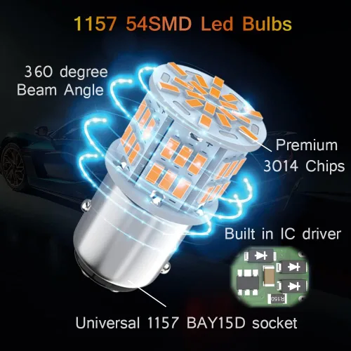 Miniatura 4 de Bombilla LED ámbar 1157, 12V-24V 1157 7528 2357 2057 BAY15D Bombilla LED de repuesto para luz de freno, luz trasera para automóvil, caravana