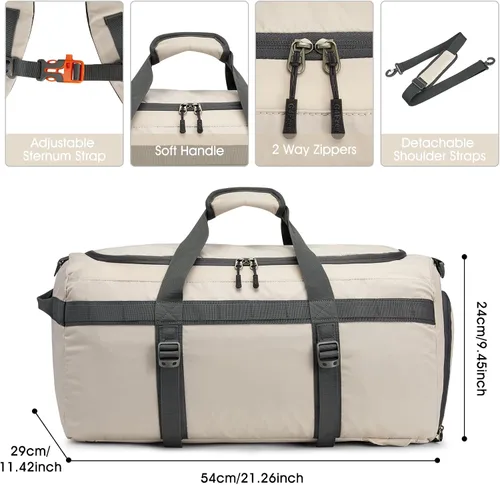 Miniatura 6 de G4Free Bolsa de gimnasio para mujeres y hombres, mochila de lona de 45 litros con compartimento para zapatos, resistente al agua, bolsa de viaje