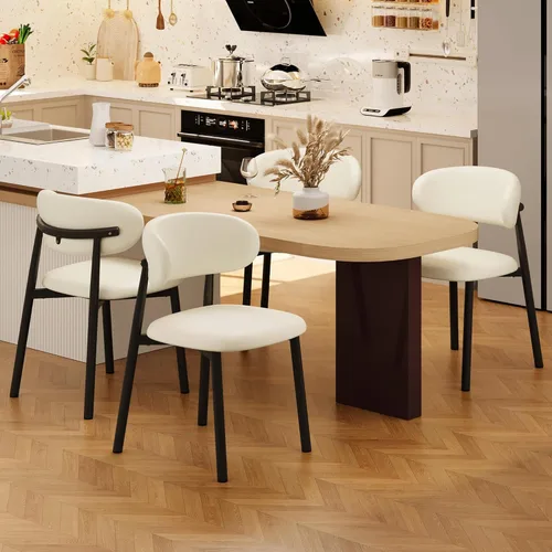 Miniatura 19 de Juego de 2 sillas de comedor para cocina, tapizadas, modernas, de cuero, original/beige