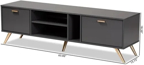 Miniatura 10 de Baxton Studio Kelson - Soporte para TV, color gris oscuro/dorado