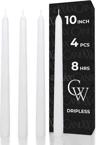 Miniatura 90 de CANDWAX Paquete de 4 velas cónicas blancas, sin goteo, de combustión lenta, sin perfume, de 12 pulgadas, ideales para mesa de comedor, candelabros