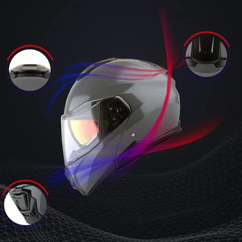 Miniatura 6 de Martian Casco modular de cara completa para motocicleta, protector solar con doble visera: HG362 azul amarillo