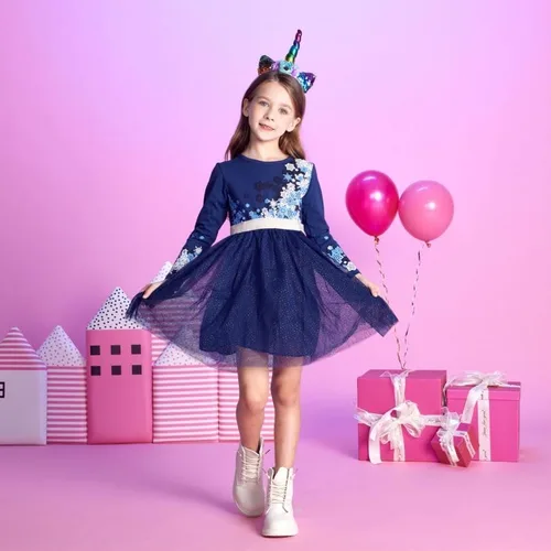 Miniatura 5 de VIKITA Vestidos de invierno de manga larga y tutú para niñas pequeñas de 3 a 7 años, vestido de fiesta y navidad para niñas