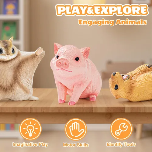 Miniatura 7 de 6 piezas de juguetes de animales para niños pequeños, juguetes sensoriales, lindas figuras de animales de granja, juguetes de mascotas de bolsillo