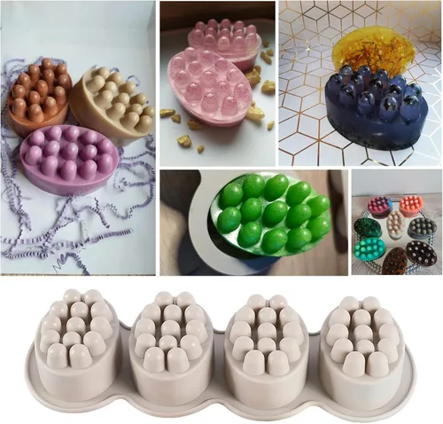 Miniatura 4 de Molde de silicona para jabón, molde ovalado de 4 cavidades, molde de jabón para masaje, galletas, chocolate, pastel, bandeja para manualidades Gris
