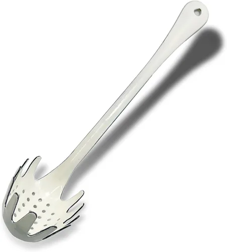 Miniatura 8 de Cucharas de sopa blancas de 12.2 pulgadas, cucharas de cocina grandes de acero esmaltado, cucharones de salsa para servir