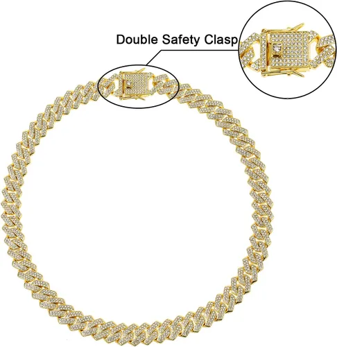 Miniatura 5 de Saintda Cadena de eslabones cubanos para hombres y mujeres, collar cubano de Miami, cadena de diamantes brillantes, joyería de hip hop con caja