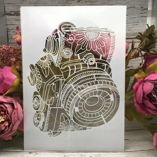 Miniatura 2 de TIAMECH Plantilla de cámara 3D reutilizable A4 para pintar, plantilla de capas de cámara digital de mandala, arte de pared de bricolaje, muebles