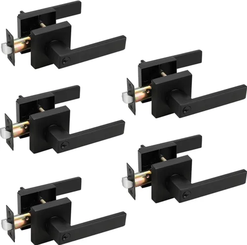 Miniatura 2 de Probrico - Paquete de 4 perillas/manijas para puerta de entrada negras con la misma llave, resistente, estilo contemporáneo, cerradura exterior