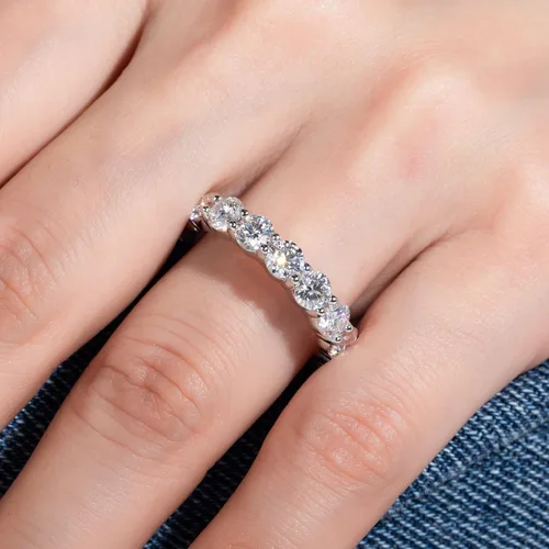 Miniatura 8 de AimiIee Moissanite Eternity Rings 1cttw D Color VVS1 Clarity Round Brilliant Cut Moissanite Diamond S925 Sterling Silver Stackable Wedding