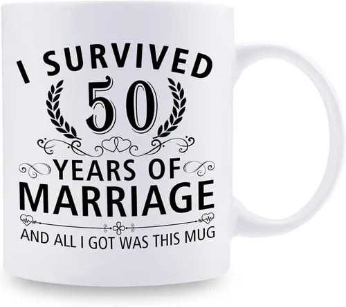 Miniatura 2 de Taza de café de 11 onzas con texto en inglés "I Survived 50 Years of Marriage and All I Got Was This Cup" para el 50 aniversario de boda y para él