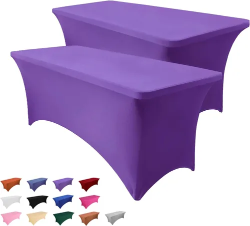 Miniatura 16 de Paquete de 2 manteles rectangulares de 4 pies para manteles rectangulares color gris azulado, elásticos, manteles de elastano para eventos