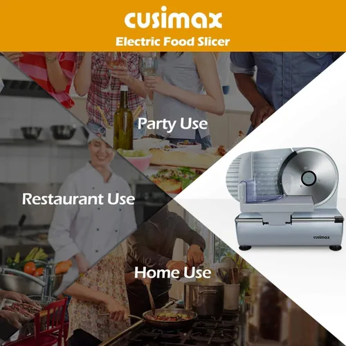 Miniatura 8 de Rebanadora de Carne, CUSIMAX Rebanadora Eléctrica de Delicatessen con Dos Cuchillas Extraíbles de Acero Inoxidable de 7.5" y Empujador, Cortador