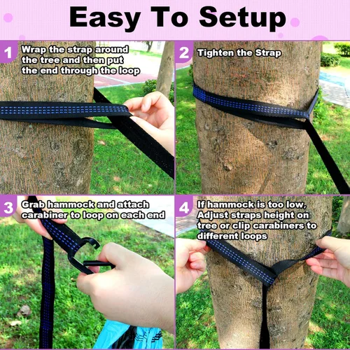 Miniatura 6 de SZHLUX Hamaca de camping doble e individual Hamacas portátiles con 2 correas de árbol y bolsa de transporte adjunta, ideal para exteriores, Violeta