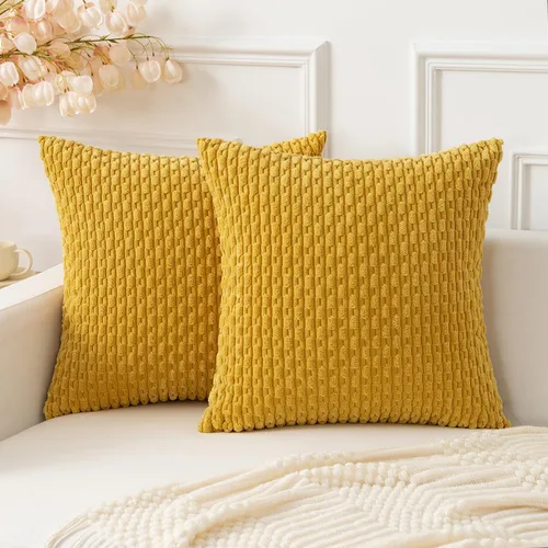 Miniatura 67 de Kevin Textile - Juego de 2 fundas de almohada decorativas de pana de 22 x 22 pulgadas, suaves, estilo bohemio, a rayas, decoración moderna del hogar