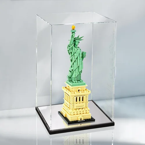 Clear Acrylic Display Case with Mirror Base - 18.9" Extra Tall Showcase Box for LEGO Statue of Liberty 21042, Architecture Building Model Kits,