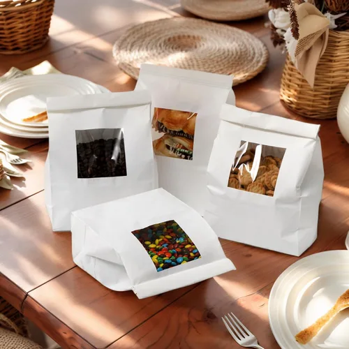 Miniatura 6 de AVLA Paquete de 100 bolsas de panadería con ventana, bolsa de galletas de 5.9 x 2.8 x 9.2 pulgadas, bolsas de papel kraft blanco, bolsas de bloqueo
