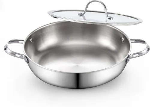 Miniatura 7 de Cooks Standard Wok Sartén para Saltear con Tapa de Vidrio, Sartén de Chef Clásica de Acero Inoxidable de 12 Pulgadas/30cm para Uso Diario, Plateado