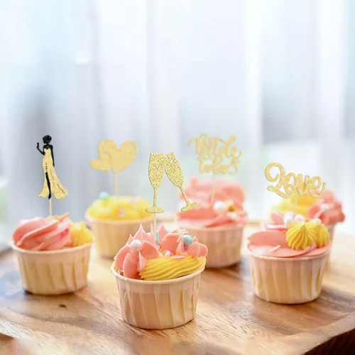 Miniatura 6 de 30 piezas de decoración de cupcakes de champán con diseño de corazón de amor, para despedida de soltera, decoración de tartas para boda, compromiso