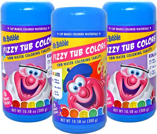 Mr. Bubble Fizzy Tub Colors - Tabletas para colorear en agua de baño, 6 colores brillantes, rojo, naranja, amarillo, morado, azul y verde, sin