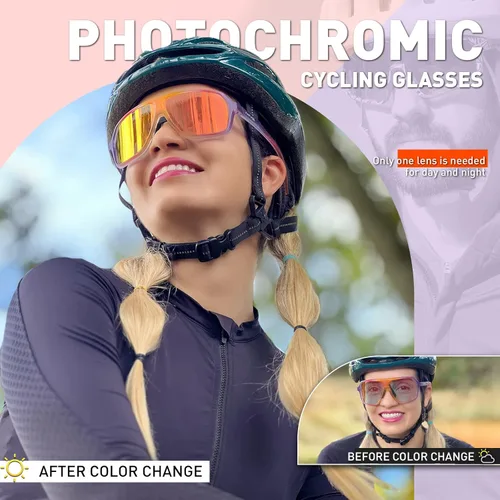 Miniatura 2 de KAPVOE Gafas de ciclismo fotocromáticas para hombres y mujeres, gafas de sol deportivas MTB para ciclismo, protección UV Rojo anaranjado
