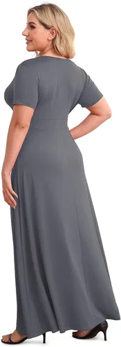 Miniatura 5 de POSESHE - Maxi-vestido de noche para fiesta para mujer con cuello en V y manga corta