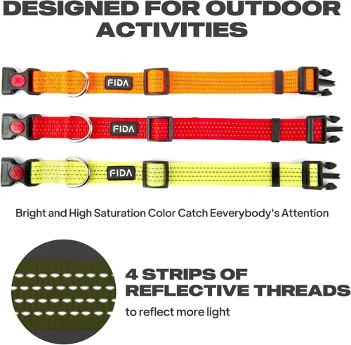 Miniatura 4 de Fida Collar reflectante para perro, collares de nailon para perros con colores neón para perros pequeños, medianos y grandes, de alta visibilidad