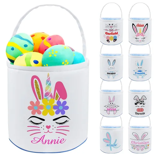 Miniatura 17 de Cesta de Pascua personalizada con nombre, bolsas de lona personalizadas para niños, cestas de Pascua para bebés, niños y niñas, color azul