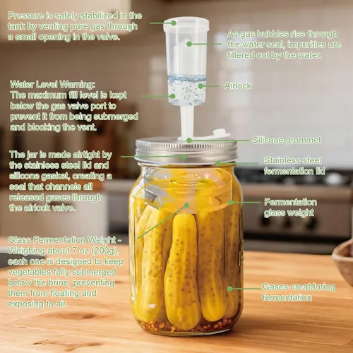 Miniatura 4 de Kit de fermentación de tarros de masón de boca ancha con 4 tapas de fermentación, 4 pesos de fermentación de vidrio, 4 esclusas para fermentación, 5