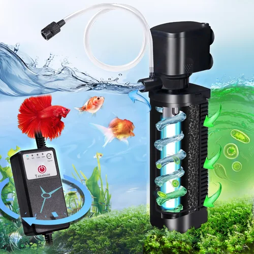Miniatura 12 de Filtro U-V para acuario de 300 GPH para tanque de peces grande de 80-200 galones, potente bomba sumergible interna, máquina limpiadora de agua