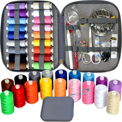 Miniatura 16 de Kit de costura con estuche, suministros de costura portátiles para el hogar, viajero, adultos, principiantes, emergencia, contiene 18 hilos