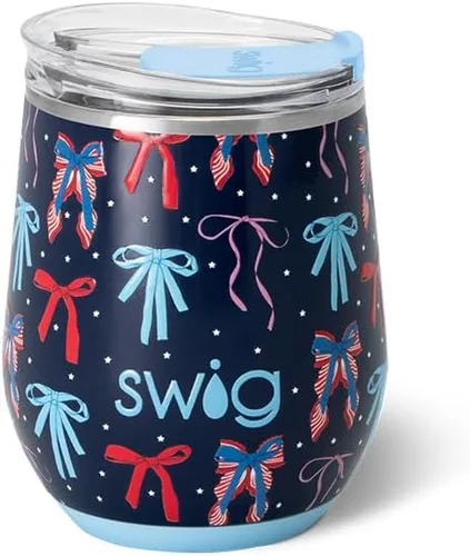 Miniatura 21 de Swig Life Vaso de vino de 12 onzas con tapa, acero inoxidable, apto para lavavajillas, portátil, triple aislamiento (todos los americanos)