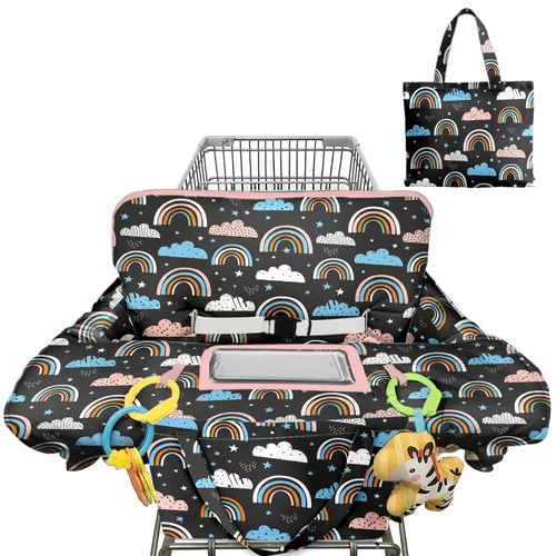 Miniatura 10 de Funda para carrito de compras para bebé 2 en 1 Funda para silla alta con arnés de seguridad Multifuncional Patrón de dinosaurio Cubiertas de carrito