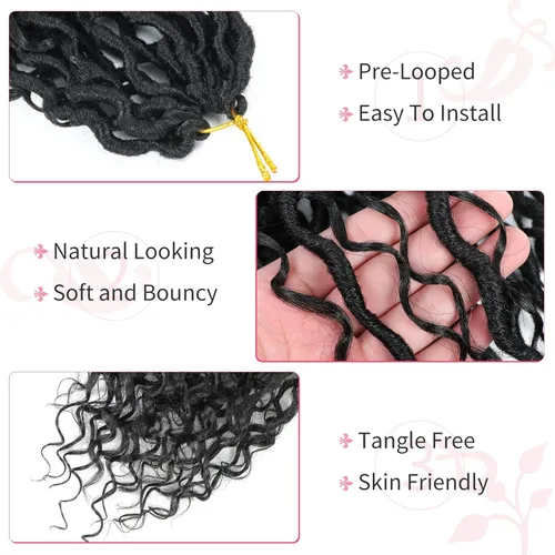 Miniatura 4 de Alicoco Goddess Locs Cabello de Ganchillo 12 Pulgadas 8 Paquetes Rastas Sintéticas de Ganchillo Para Mujeres Rastas Suaves Boho Pre-enrolladas River