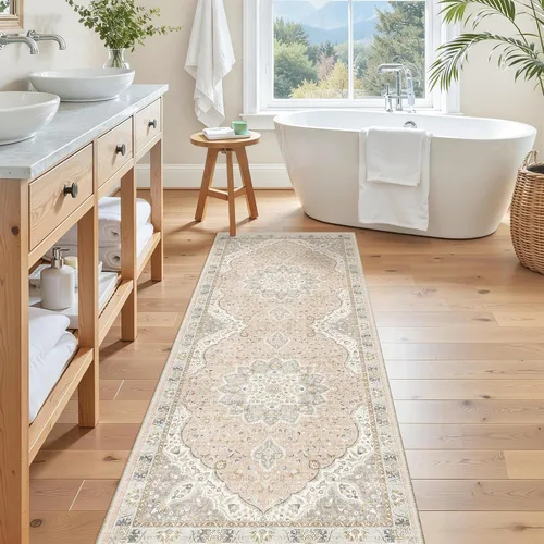 Miniatura 240 de Madane Tapete lavable de 2 x 10 pies para pasillo, cocina, recibidor, clásico, suave, antideslizante para interiores, casa de campo, baño, sala