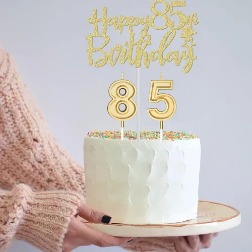 Miniatura 3 de Decoraciones de 85 cumpleaños para mujeres en oro con banda y tiara de 85 cumpleaños, adorno para pastel y velas, globos con números, regalos