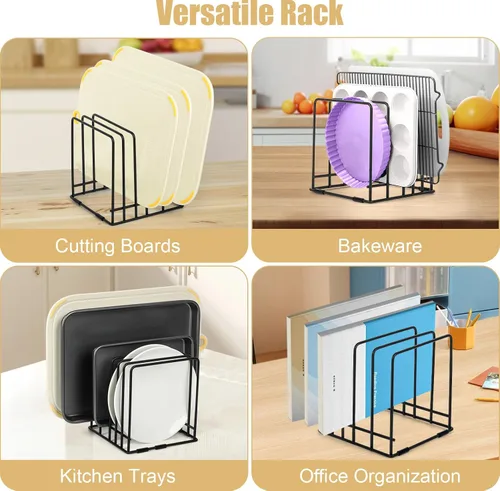 Miniatura 7 de Organizador de tabla de cortar para gabinete de cocina, estante de almacenamiento de hojas de galletas, soporte divisores de gabinete con 5 ranuras