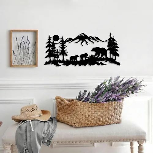 Miniatura 5 de DEKADRON Arte de pared de metal, arte familiar de oso de metal, decoración de montaña de árbol, decoración de pared de naturaleza, regalo