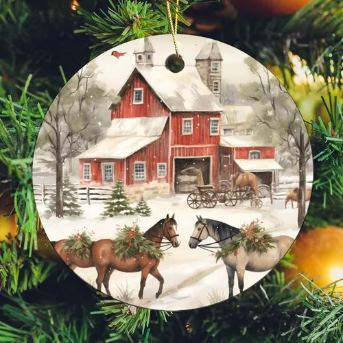 Miniatura 6 de Adorno navideño de caballos de granja, regalo para amantes de los caballos, de porcelana de doble cara, adorno de 3 pulgadas para árbol de Navidad