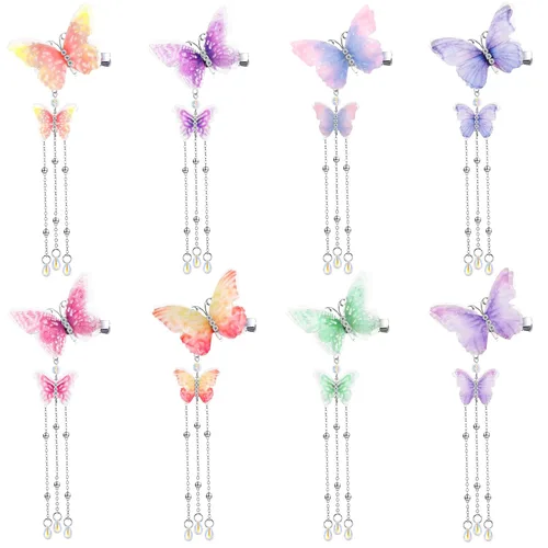 Miniatura 8 de BBTO 8 pinzas de mariposa para el cabello, pasadores de mariposa en movimiento, pasadores de cocodrilo 3D, accesorios para el cabello, horquillas