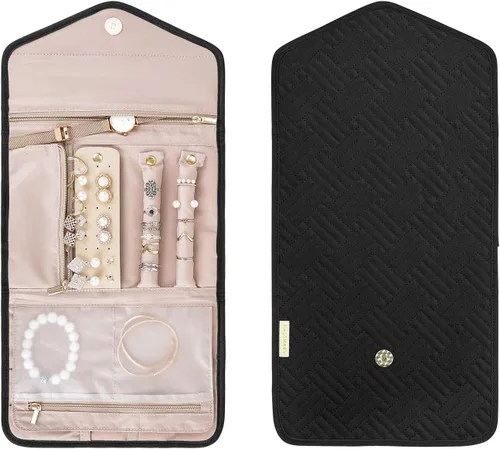Miniatura 3 de BAGSMART - Organizador de joyas plegable de viaje para anillos, collares, pulseras y aretes, color negro
